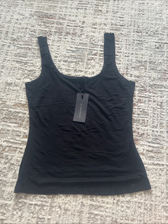 Dynamite Tops - Dynamite Black Square Neck Tank with Wide Straps